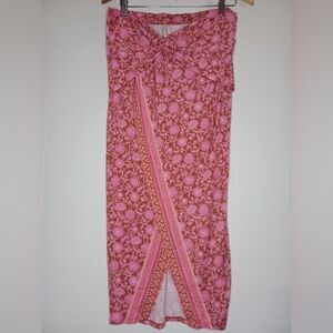 Free People Sarong It Feels Right Skirt M pink boho pattern split crossover